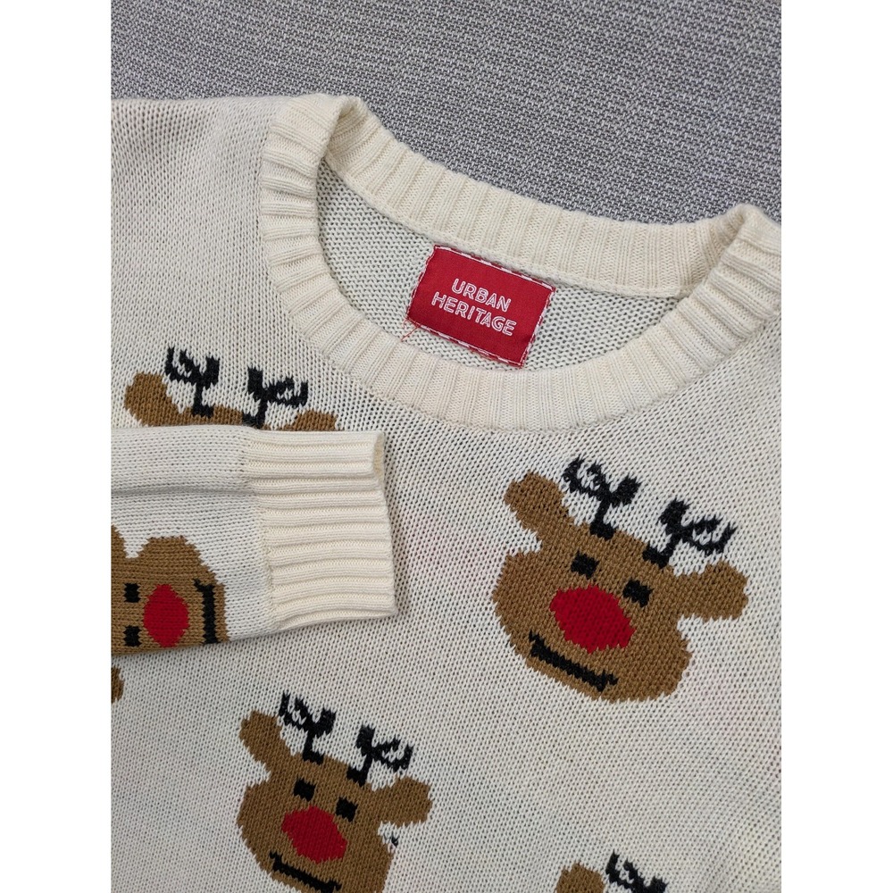 Urban Heritage Sweater Juniors XL White Reindeer Ugly Christmas Holiday Knit